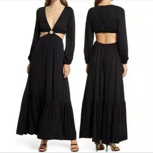 BTFL-Life Plunge Neck Cutout Waist Long Sleeve Maxi Dress Size XL NWT 🖤
